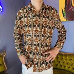 Vintage 1970s D’Avila Mens Button Down Dagger Collar Shirt